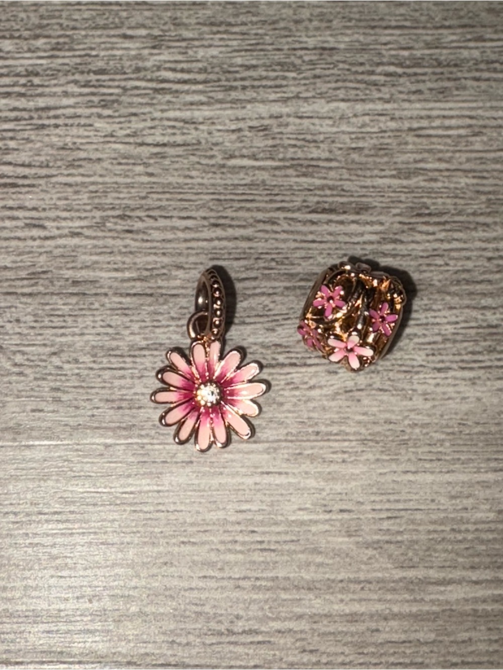 Pandora Pink Daisy Flower Charm and Dangle Set
